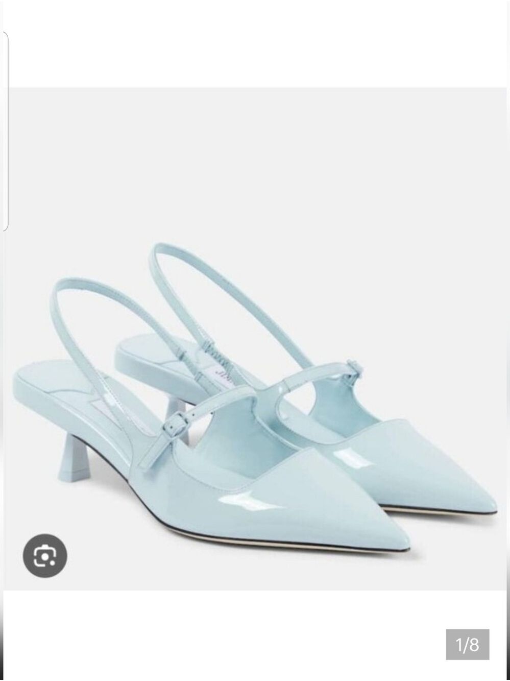 NIB JIMMY CHOO | Didi 45 patent leather slingback pumps HEELS Ice Blue SZ 38